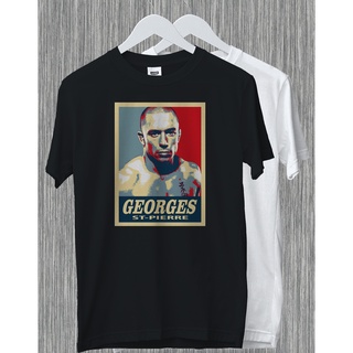 ROUNDคอลูกเรือNeckเสื้อยืดลําลอง แขนสั้น พิมพ์ลายศิลปะการต่อสู้ Georges Rush St-Pierre GSP MMA เหมาะกับของขวัญ-4XL