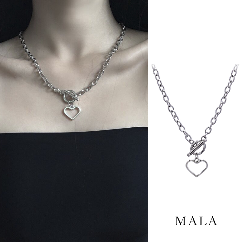 ใหม่ สร้อยคอโซ่ พร้อมจี้เมทัลลิกสีเงิน สไตล์ฮิปฮอป