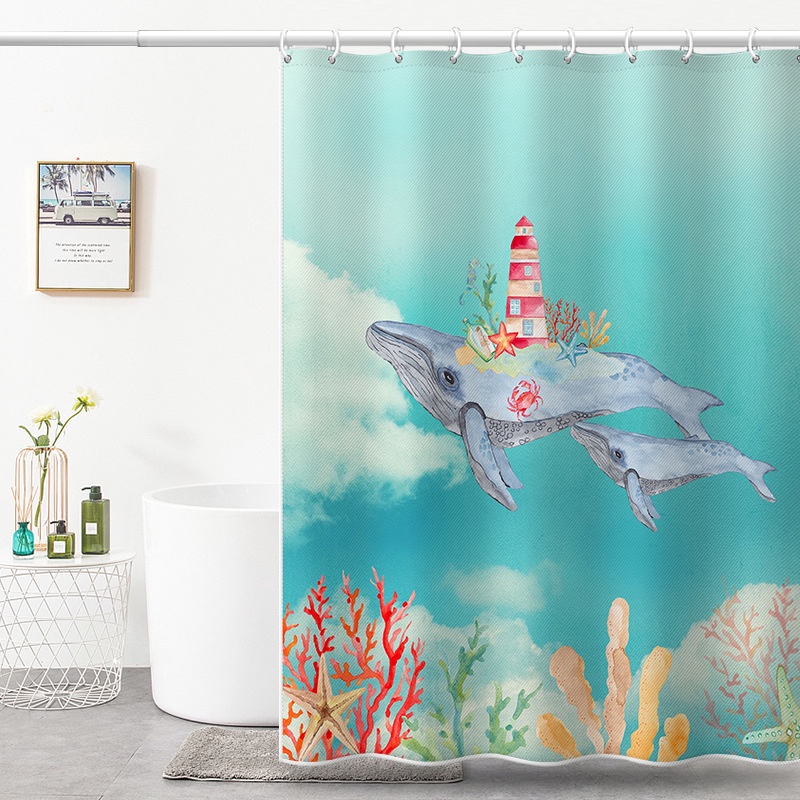 แนะนำ ผ้าม่าน ผ้าม่านโพลีเอสเตอร์ พิมพ์ลายการ์ตูนปลาวาฬ ภาพวาดสีน้ํา ป้องกันน้ําค้าง HD สําหรับกั้นห้องอาบน้ํา ราคาพิเศษ มีเก็บเงินปลายทาง
