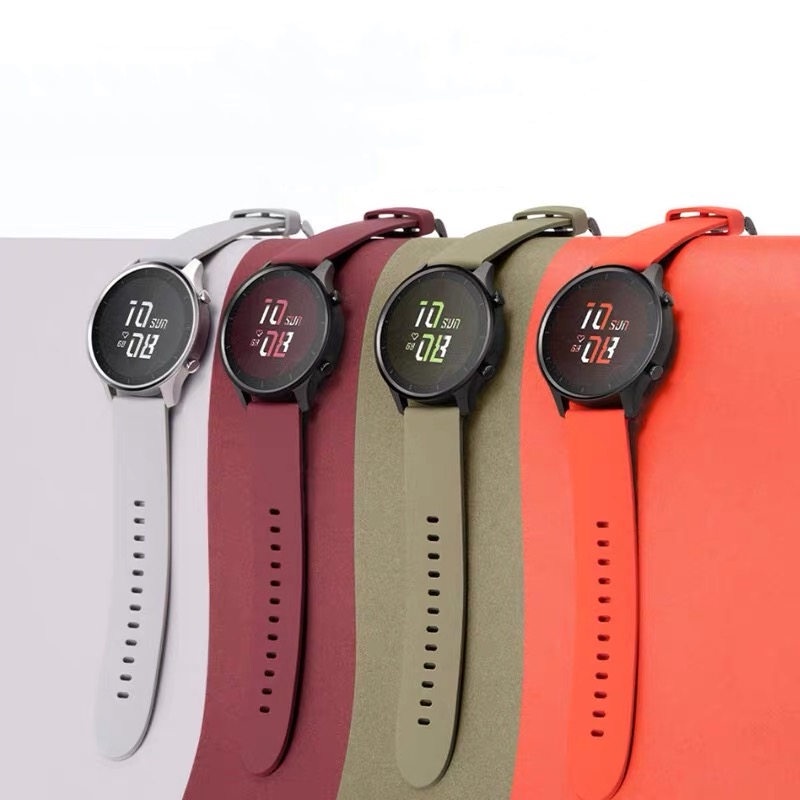 Newสายยางเรียบ หัวเข็มขัดเงิน สีใหม่ ใช้ได้กับ smart watch DT96/P80PROใช้ได้กับ  Huawei , Xiaomi , Garmin ขนาด20mm