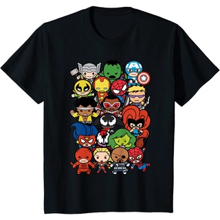 เสื้อยืดผ้าฝ้ายพรีเมี่ยม เสื้อยืด พิมพ์ลายกราฟิก Marvel Heroes And Villains Team Kawaii