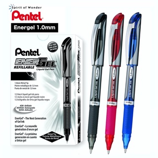 Pentel ปากกาหมึกเจล เพนเทล Energel Deluxe Cap 1.0mm (12 ด้าม) - หมึกสีดำ/แดง/น้ำเงิน