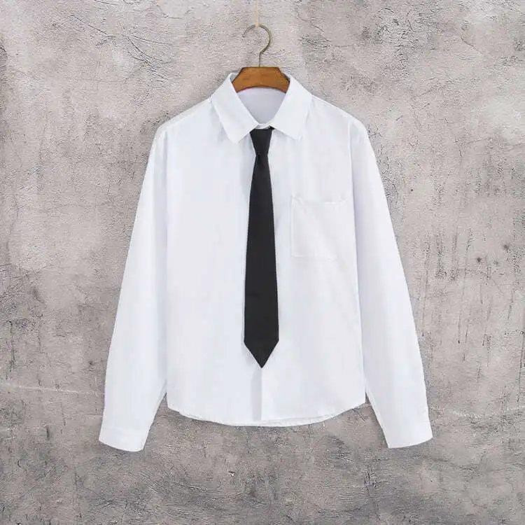 🔥ชายแขนสั้นอินเทรนด์และหล่อเสื้อเชิ้ตสีขาวเน็คไทสีดำเสื้อเชิ้ตผู้ชายไซส์ใหญ่