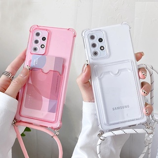 เคสโทรศัพทฺมือถือ พร้อมเชือกห้อยคอ ป้องกันหล่น สำหรับ Samsung A12 A32 A42 A52 A72 A22 S10 PlUS S10 A82 เคสใสใส่บัตร ใส่รูป รุ่นคลุมกล้องหลัง ป้องกันกล้องหลัง