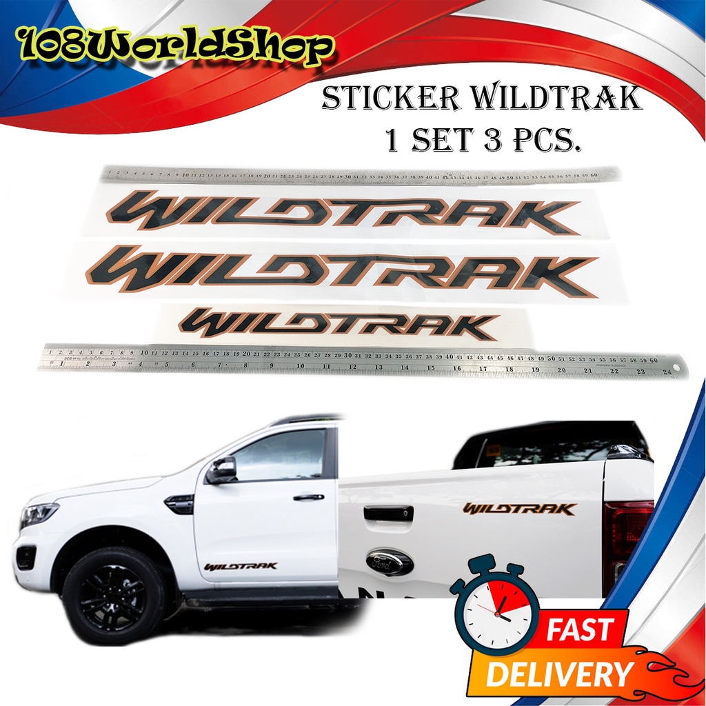 สติ๊กเกอร์"sticker WILDTRAK ติด Ford Ranger 2021 สีเทาดำขอบส้ม 1 ชุด 3 ชิ้น " เทาดำขอบส้ม 3ชิ้น ford Ranger 2-4ประตู