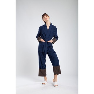 QueenCows ชุดให้นม เซ็ตชุดนอน Cara Cotton Pajamas (Navy)