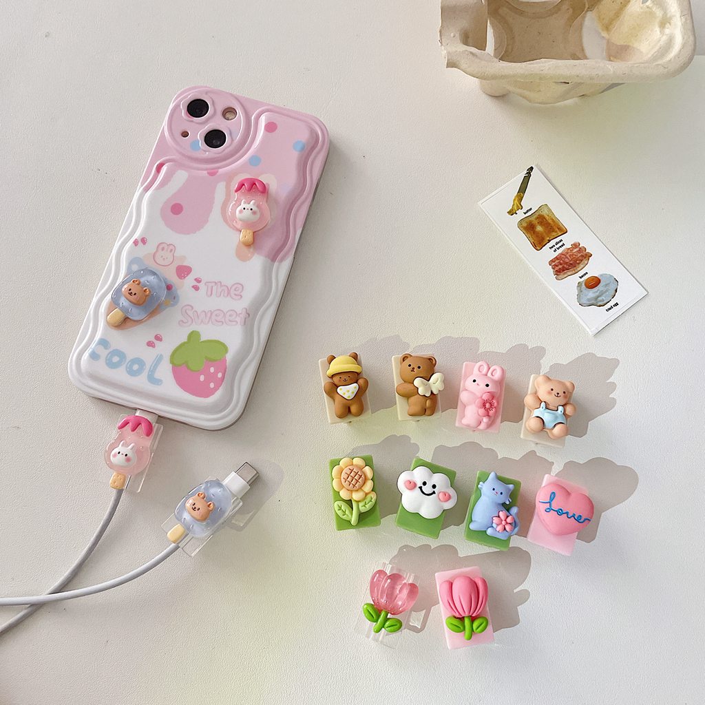 เคส TPU นิ่ม ป้องกันสายชาร์จ USB ลายการ์ตูนกระต่าย หมี รูปที่ 6