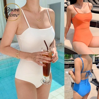 🏖BikiniTime (M-XL) SB194 มี3สี บิกินี่ ชุดว่ายน้ำวันพีซสายผูกหลัง บรามีฟองน้ำเสริม ชุดเที่ยวทะเล