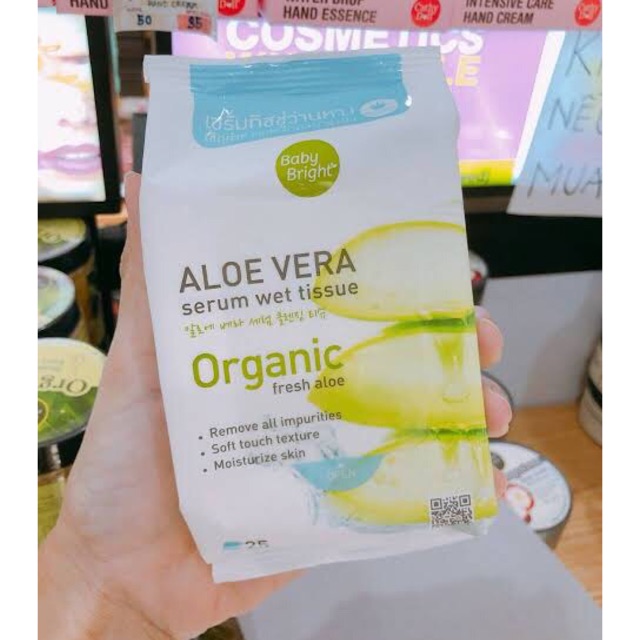 🌀ทิชชูเปียก 🌸เซรั่มทิชชูว่านหาง🌀 Baby bright aloe vera serum wet wipes tissue organic