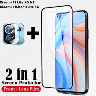 2 In 1 ฟิล์มกระจกนิรภัยกันรอยหน้าจอแบบเต็มจอสําหรับ Xiaomi Mi 11 Lite 5G Ne 11Lite 4G 5G Xiomi 11 Lite 5G Ne