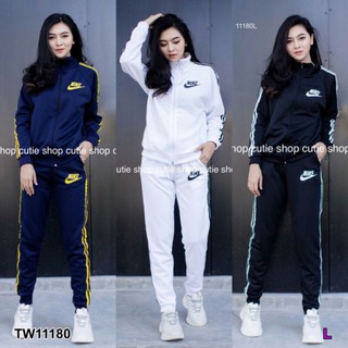 Set Sport Jacket 2 ชิ้น เสื้อแจ็คเก็ตสกรีนแบรนด์หน้า-หลัง ตีแถบข้าง 2 เส้น