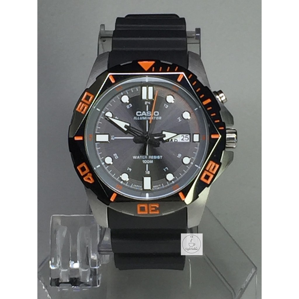 นาฬิกาผู้ชาย CASIO รุ่น STANDARD MTD-1080-8AVDF ตัวเรือนสแตนเลส สายยางสีดำ หน้าปัดสีดำ มีไฟดูเวลาในที่มืดได้