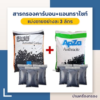 [บ้านเครื่องกรอง] สารกรองคาร์บอน Biosis  + สารกรองแอนทราไซท์ Apza (อย่างละ 3 ลิตร) เเถมกรวยฟรี