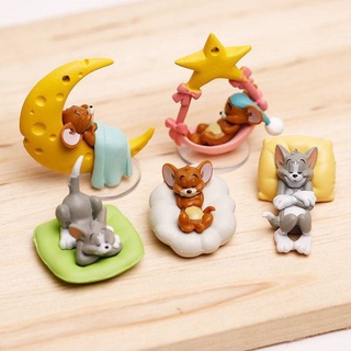 ตุ๊กตาฟิกเกอร์ Tom And Jerry Sleeping Friend Cat And Mouse เหมาะกับของขวัญ สําหรับตกแต่งเค้ก จํานวน 5 ชิ้น