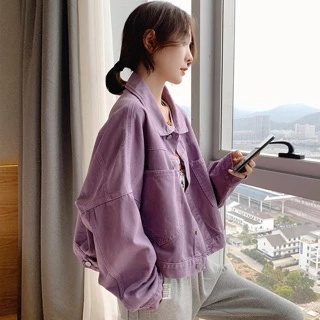 เสื้อแจ็คเก็ตยีนผู้หญิงสีม่วง สไตล์เกาหลี พร้อมส่ง