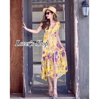 Floral Dress ZARA Style คอV กระดุมหน้าเรียงเม็ดสวย