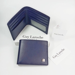 Guy Laroche แท้!!กระเป๋าสตางค์ผู้ชายใบสั้น พับเดียว สีน้ำเงินกรมท่า หนังนิ่ม หนังลาย (รุ่นช่องใส่การ์ด 8 ช่อง)