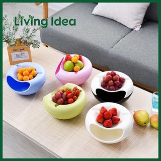 Living idea ชามพลาสติกแบบสองชั้น 2in1 สําหรับใส่อาหารผลไม้ ของกินเล่น มีที่วางโทรศัพท์