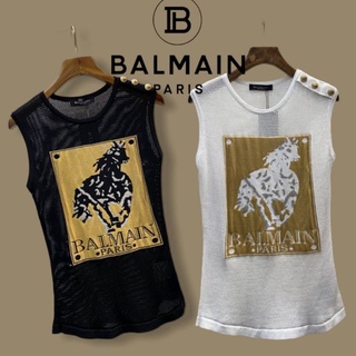 เสื้อแขนกุด ผ้าตาข่าย  สไตล์ สกรีน Balmain