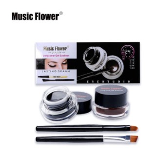 เจลเขียนคิ้ว + เจลอายไลเนอร์ 2 ตลับ (ดำ+น้ำตาล) กันน้ำ 24 ชม.music flower 24 hours longwear gel eyeliner เจลอายไลเนอร์