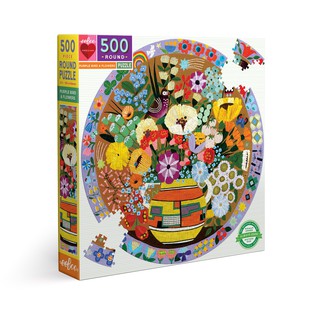 eeboo Purple Bird and Flowers 500 Pc Round Puzzle - จิ๊กซอว์รูปนกสีม่วงและดอกไม้ แบบ 500 ชิ้น ต่อเป็นรูปภาพทรงกลม