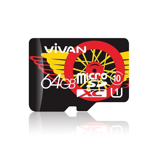 VIVAN V64U10 64G Class 10 Micro SD TF Card - สีดํา + แดง - รับประกันอย่างเป็นทางการ 1 ปี