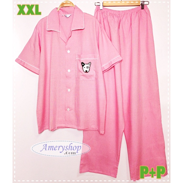 ชุดนอนผู้ใหญ่ (P+P) XXL แขนสั้น-ขายาว คอปก/คอกลม ผ้าชิโนริ ลายสก็อต
