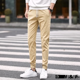 กางเกงขายาว ขาจั๊ม แฟชั่นเกาหลี เอวยืด ชาย/หญิง Jogger Pants ผ้าcotton สีกากี (khaki)