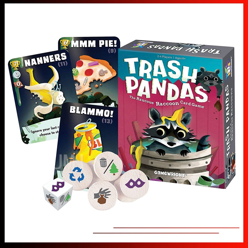 พร้อมสต็อกถังขยะ Pandas The Raucous Raccoon การ์ดเกม Raucous & Tipping Over เกมกระดานถังขยะ