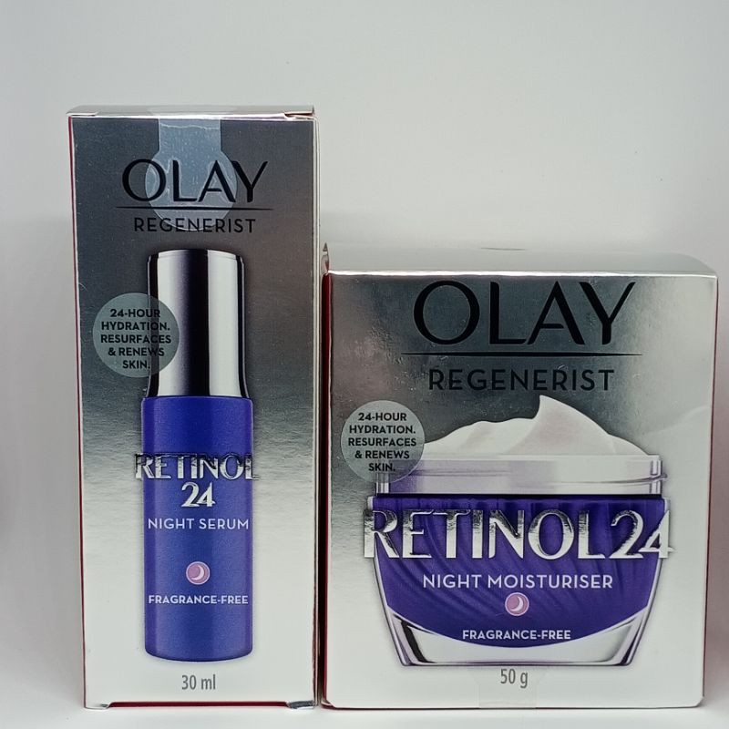 OLAY โอเลย์ Retinol24 มอยเจอร์ไรเซอร์ ครีมสำหรับกลางคืน 50g / Retinol24 Serum ไนท์เซรั่ม สูตรลดเลือน