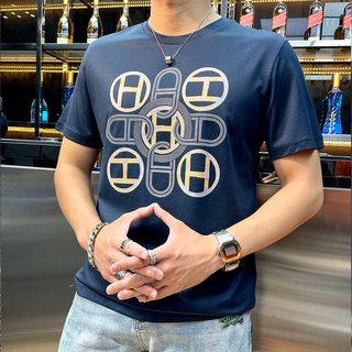 [S-5XL]เสื้อยืดแขนสั้นลําลอง คอปก พิมพ์ลายตัวอักษร H ขนาดใหญ่ แฟชั่นคู่รัก สําหรับผู้ชาย และผู้หญิง S-5X