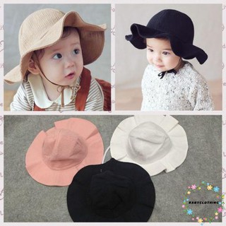 Babyclothes- เด็กวัยหัดเดิน เด็กทารก หมวกกันแดด สีพื้น แต่งระบาย ปีกกว้าง หมวกชายหาด สําหรับเด็กผู้หญิง เด็กผู้ชาย