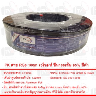 PK สาย RG6 100m 75โอมห์ ชีน168เส้น 95% สีดำ