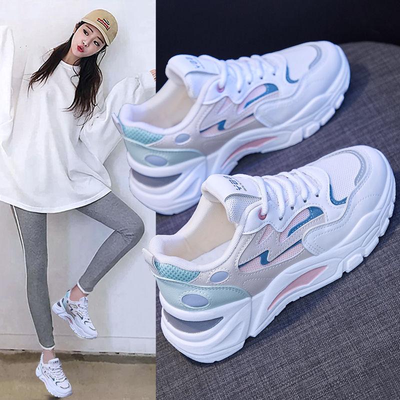 SF8084 รองเท้าผ้าใบผู้หญิง สีขาว เบาสบาย ระบายอากาศ