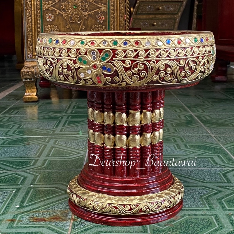 ขันโตกไม้​ ขันโตกซี่ ขันโตกขาทึบ สีดำแดง  มี 4 ขนาด