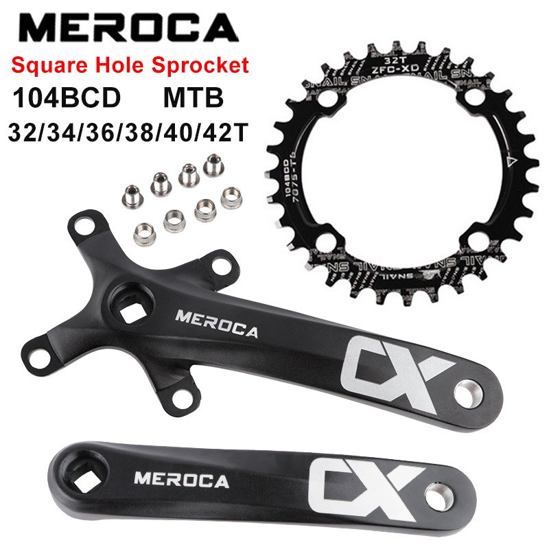 MEROCA CX FKQB จักรยาน crankset จักรยานเสือภูเขาสแควร์รูข้อเหวี่ยง 104BCD สําหรับ MTB 170mm32/34/36/38/40/42T โซ่ล้อจักรยานข้อเหวี่ยง