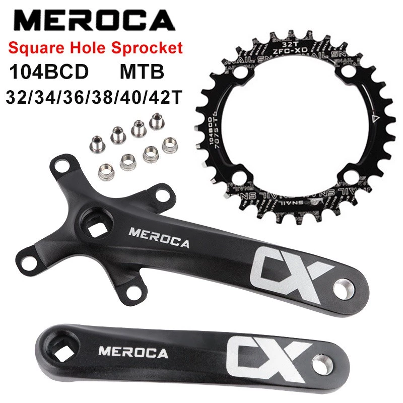 MEROCA CX FKQB จักรยาน crankset จักรยานเสือภูเขาสแควร์รูข้อเหวี่ยง 104BCD สําหรับ MTB 170mm32/34/36/38/40/42T โซ่ล้อจักรยานข้อเหวี่ยง