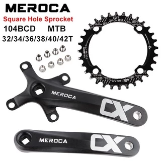 MEROCA CX FKQB จักรยาน crankset จักรยานเสือภูเขาสแควร์รูข้อเหวี่ยง 104BCD สําหรับ MTB 170mm32/34/36/38/40/42T โซ่ล้อจักรยานข้อเหวี่ยง