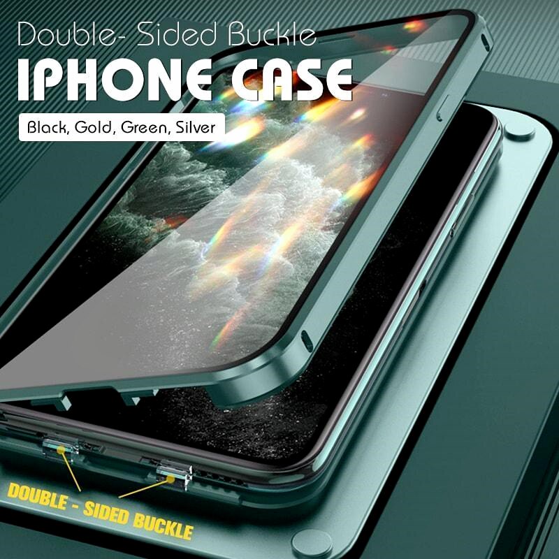 เคสโทรศัพท์มือถือกระจกนิรภัย สองด้าน กันกระแทก พร้อมหัวเข็มขัดล็อค สําหรับ Iphone 11 12 13 14 Pro Max