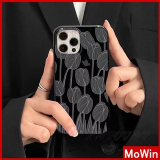 Mowin - เข้ากันได้สำหรับ เคสไอโฟน เคสไอโฟน11 เคสโทรศัพท์ iphone 14 pro max 14 Plus สำหรับ iPhone 14 Pro Max iPhone Case TPU เคสนิ่ม สีดำเงากันกระแทกกล้องป้องกัน ทิวลิปดอกไม้ สำหรับ iPhone 13 Pro max 12 Pro Max 11 Pro max xr xs max 7Plus 7 8