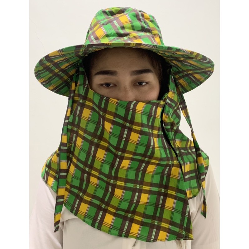 หมวกคลุมหน้ากันแดดปีกกว้างลายดอกไม้ ลายสก๊อต  หมวกปิดหน้าแบบซิป - รูปที่ 2