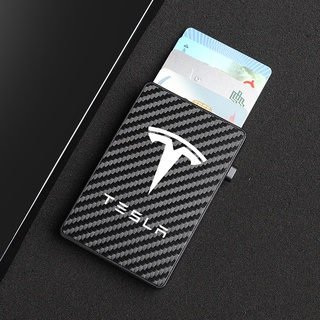 Tesla อุปกรณ์เสริมRFID Antitheft Carbon Fiber luxury Card Holder Bank Credit Smart o U Wallet For Tesla Model 3 Model Y