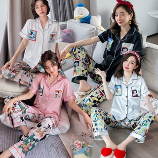 พร้อมจัดส่ง ชุดนอนซาติน ราคาถูก ลายการ์ตูน #SS007