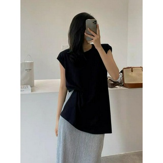 เสื้อแขนกุดเสริมบ่าผ้าคอตตอน SUPER COMFY FINE PLAIN COTTON LOOSE TOP