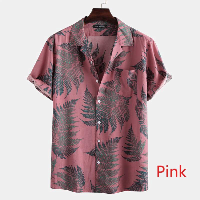 2020 Summer Print Men Hawaiian Shirt Short Sleeve Lapel Casual Beach ...