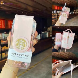 Starbucks แก้วน้ํา หลอดดูดน้ํา ลายดอกซากุระ พับได้ ใช้ซ้ําได้ 290 มล.