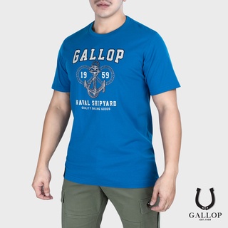 GALLOP : เสื้อยืดผ้าคอตตอนพิมพ์ลาย Graphic Tee รุ่น GT9104 สีน้ำเงิน