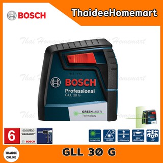 BOSCH เครื่องวัดระดับน้ำเลเซอร์ 2 เส้น (สีเขียว) รุ่น GLL30G (ไม่มีขาตั้ง) รับประกันศูนย์ 6 เดือน 0601063V80