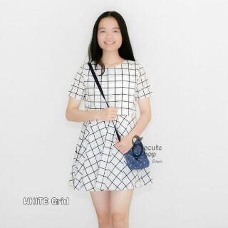 WHITE Grid Swing Dress