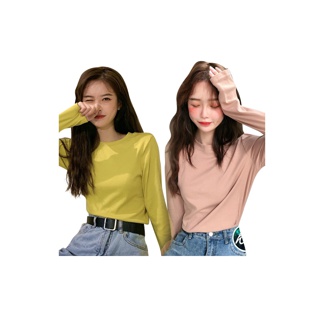 ☀Korean Style☀ เสื้อยืดสีพื้น คอกลมแขนยาว 9 สี